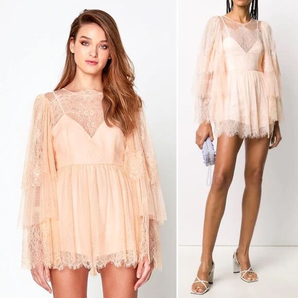 NEW Alice McCall Mi Amor Playsuit, Lace Romper, Bell Sleeves, Pink, Size 2 NWT - Picture 1 of 16